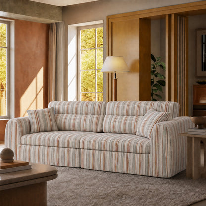 Modern multi-color striped 111.02-inch double sofa - modular design, comfortable and relaxing bed, equipped with cushions, made of solid wood, with a load-bearing capacity of 2000 pounds, easy to assemble