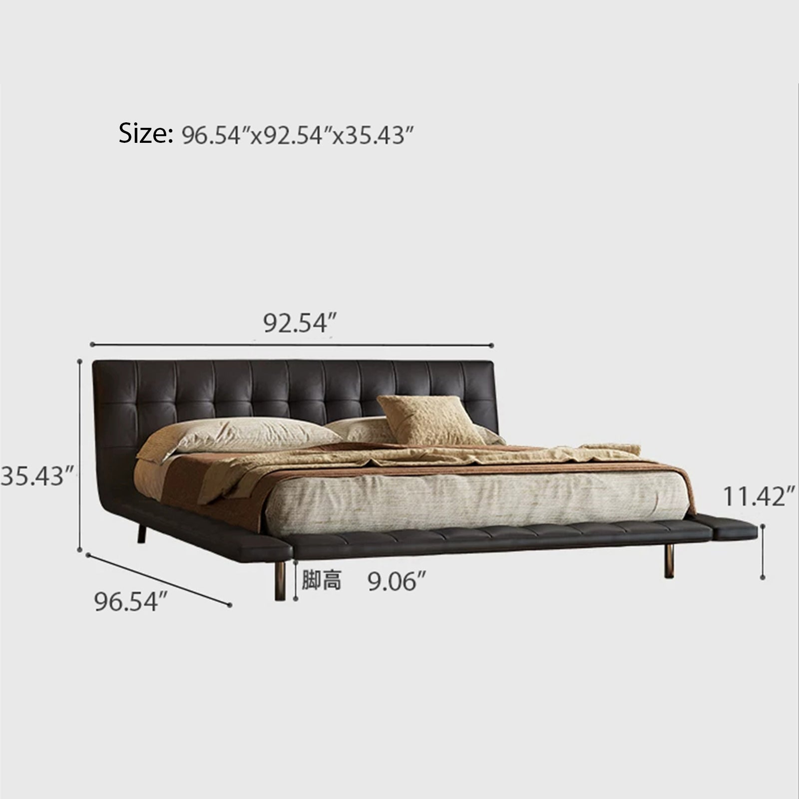 Queen Size Black Faux Leather Bed Frame, Minimalist Floating Platform Bed, Modern Luxury Tufted Upholstered Bed with Low Profile Headboard, No Box Spring Needed