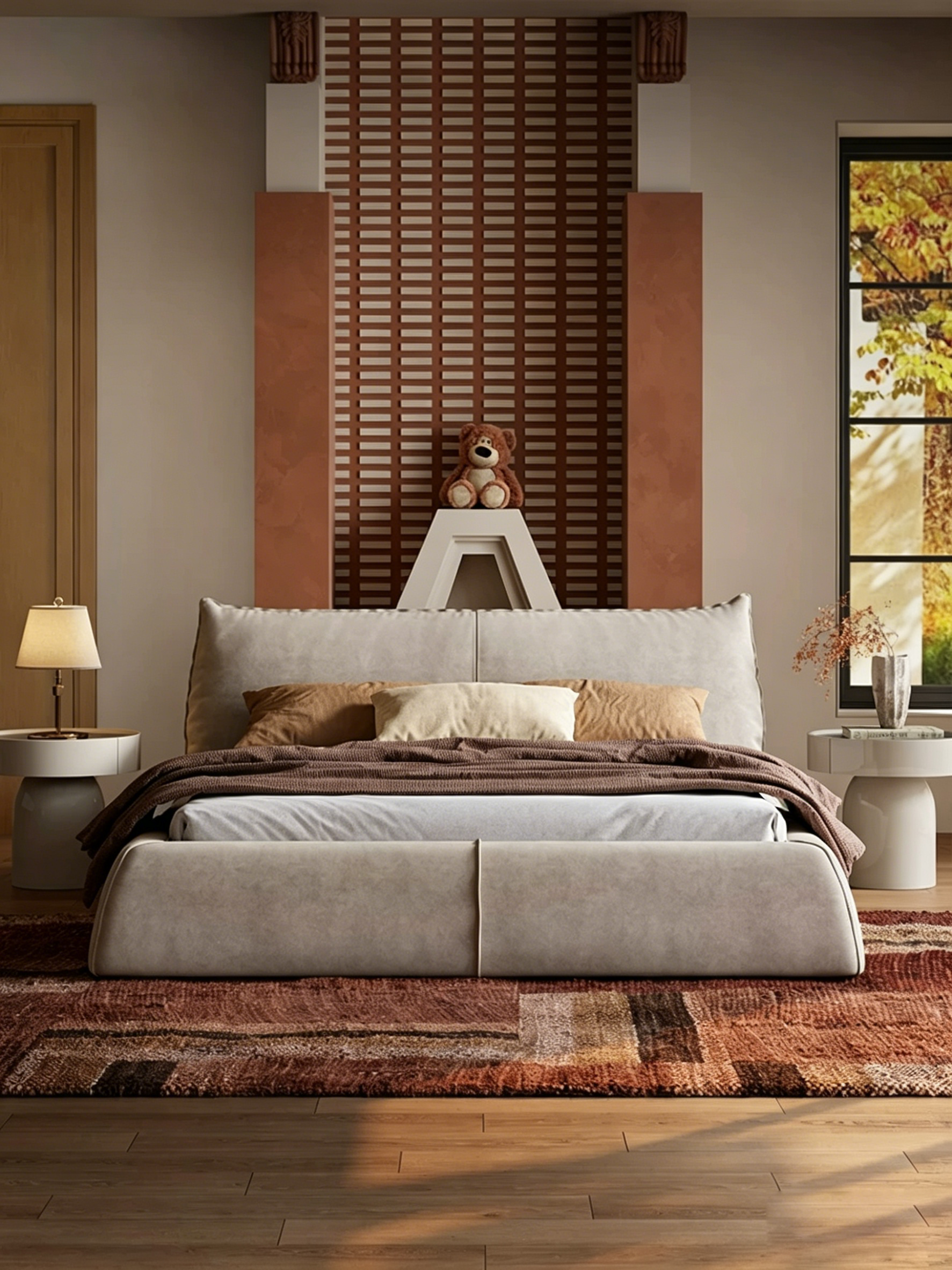 Queen Size Upholstered Bed Frame, Minimalist Low-Profile Floor Bed with Oversized Soft Headboard, Modern Mid-Century Linen Platform Bed, No Box Spring Needed, Beige