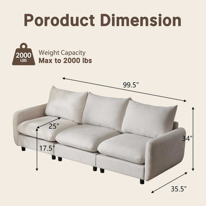 99.5" White Sectional Sofa – 3-Seat Lounge Sleeper, Heavy Duty 2000lbs
