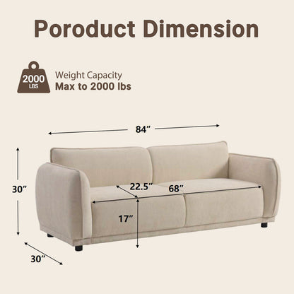 Minimalist rounded-edge combination module sofa, 84-inch white 2-seater, a rustic style sofa with a load-bearing capacity of 2000 pounds, suitable for various scenarios such as studios and villas.