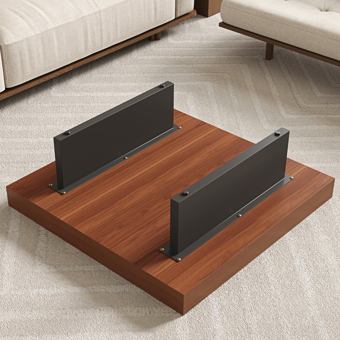 Square Low Coffee Table｜35.43" Hidden Tray, Scratchproof Wood Grain