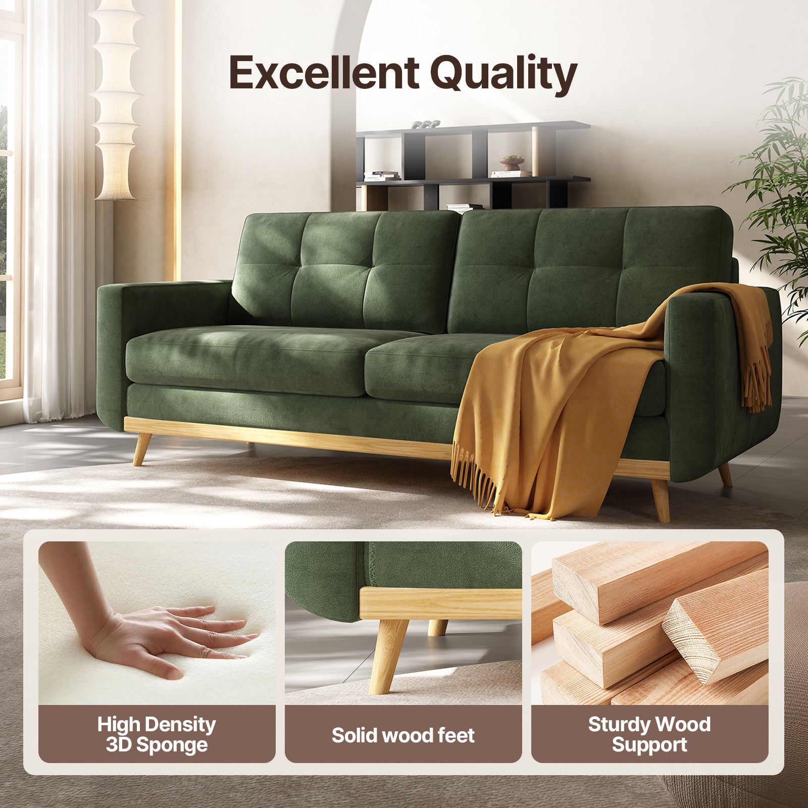 67.7” Loveseat Sofa, Mid Century Modern Decor Love Seat Couches for Living Room, Button Tufted Upholstered Small Couch for Bedroom, Solid and Easy to Install Furniture