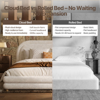 Neutral Minimal Curved Arch Dome Cloud Boucle Queen Bed Frame