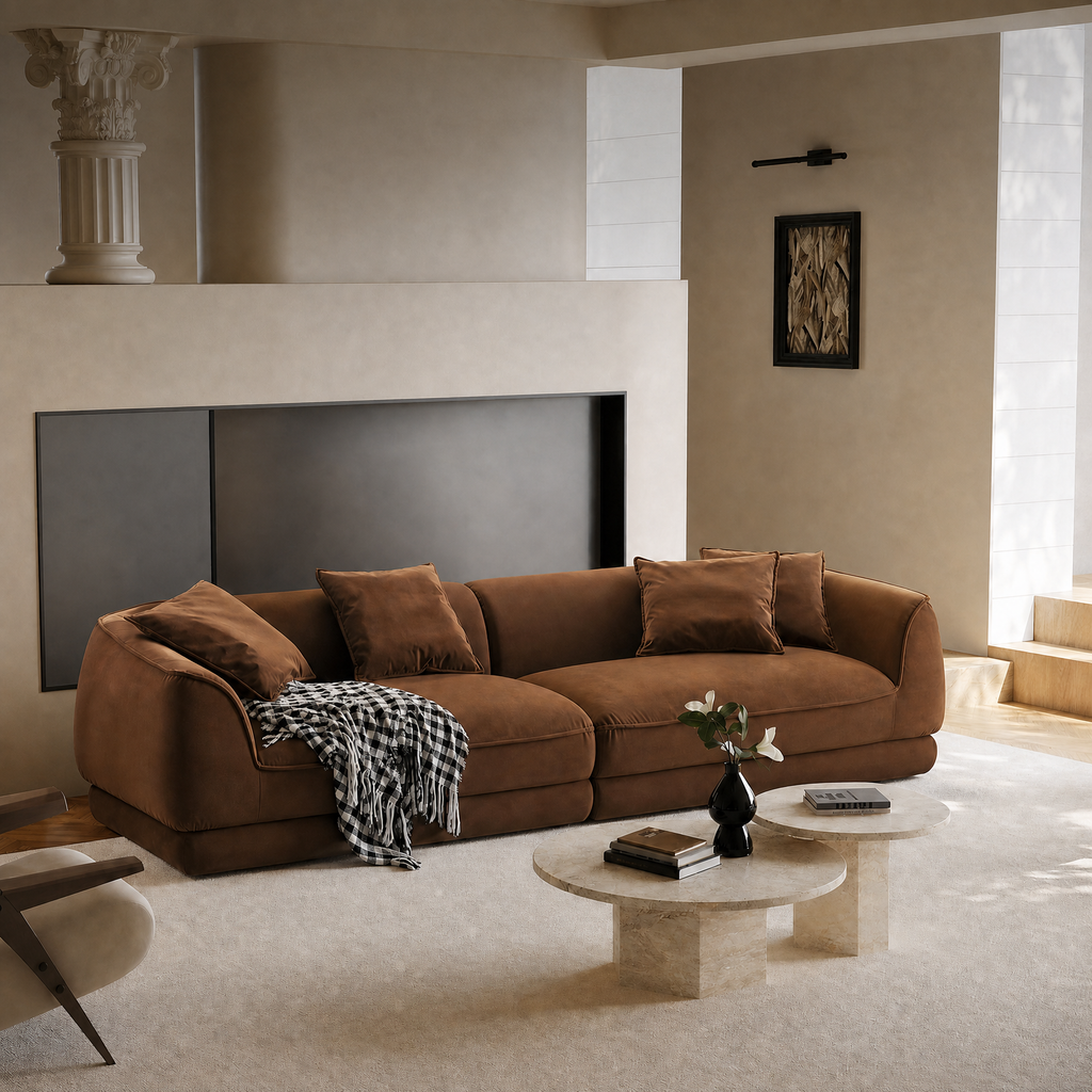 Camel Sectional Sofa – 110" Length, 2000 lbs Capacity | Solid Wood Frame, High Rebound Sponge, Removable Washable Flannel | Nordic Modern Style