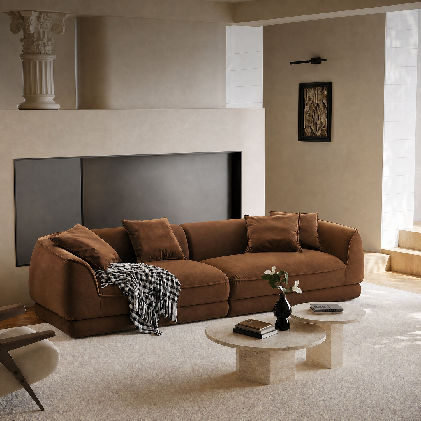 Camel Sectional Sofa – 110" Length, 2000 lbs Capacity | Solid Wood Frame, High Rebound Sponge, Removable Washable Flannel | Nordic Modern Style