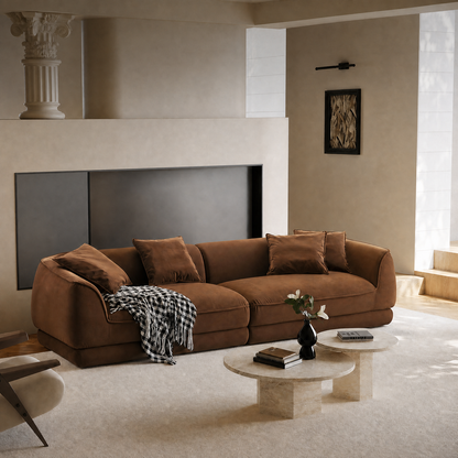 Camel Sectional Sofa – 110" Length, 2000 lbs Capacity | Solid Wood Frame, High Rebound Sponge, Removable Washable Flannel | Nordic Modern Style