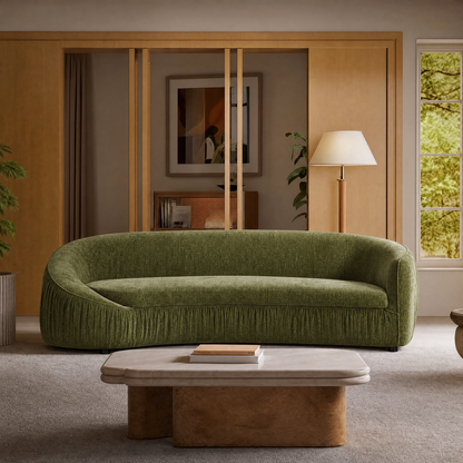92.12-inch curved green sofa, equipped with two cushions, with a velvet fabric and wooden frame, capable of supporting 2000 pounds, a modern and luxurious curved sofa, suitable for living rooms and apartments.