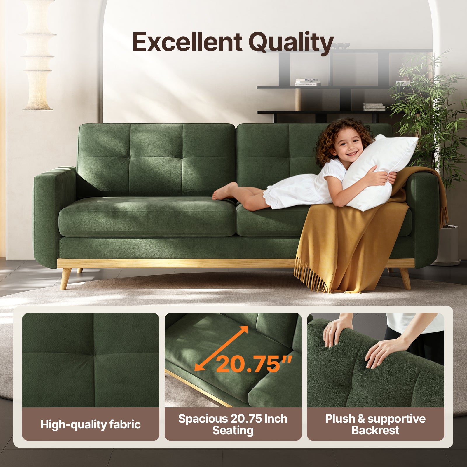 67.7” Loveseat Sofa, Mid Century Modern Decor Love Seat Couches for Living Room, Button Tufted Upholstered Small Couch for Bedroom, Solid and Easy to Install Furniture