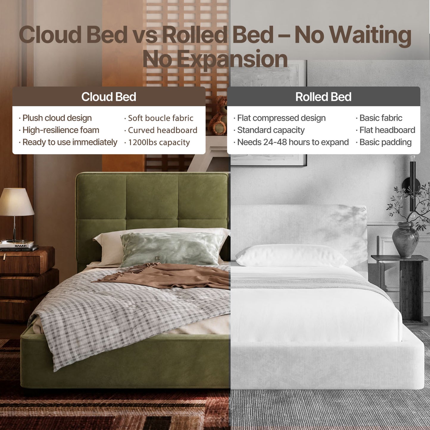 Thick Velvet Bed Silent Slats No Box Spring