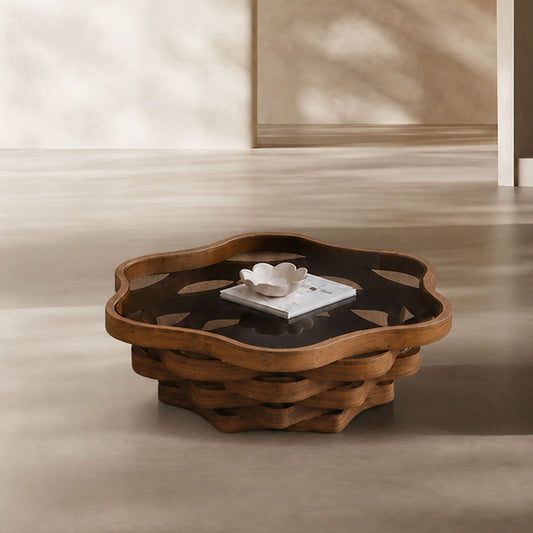 Multi-Layer Wave Hollow Base Irregular Glass Coffee Table