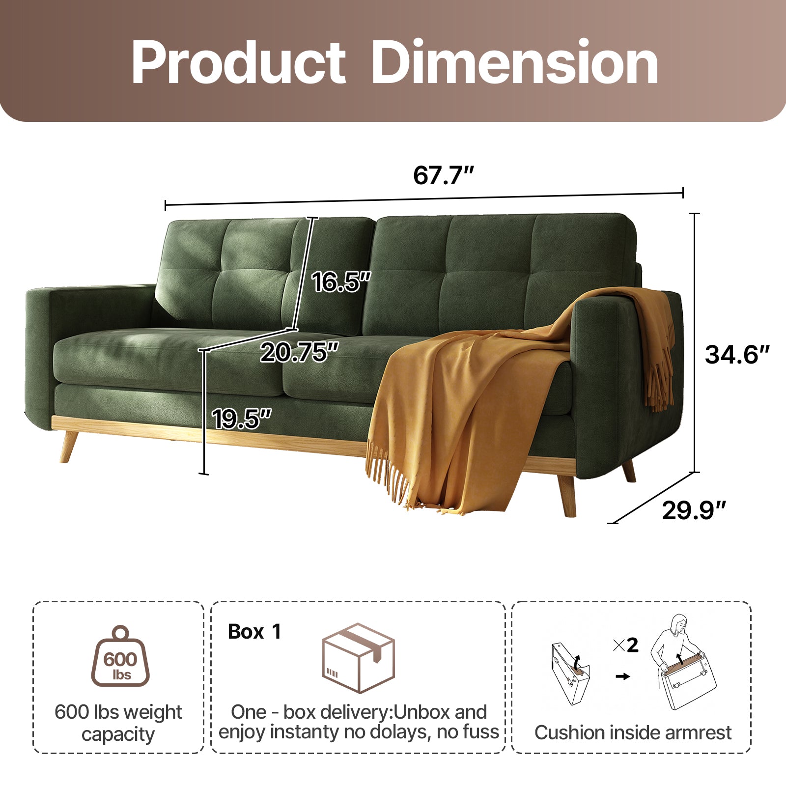 67.7” Loveseat Sofa, Mid Century Modern Decor Love Seat Couches for Living Room, Button Tufted Upholstered Small Couch for Bedroom, Solid and Easy to Install Furniture