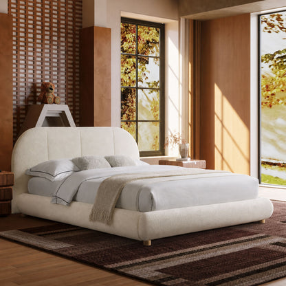 Curved 3-Panel Teddy Velvet High-Weight Platform Bed