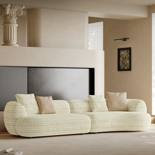 110” Modern Curved Sofa,Oversized Cloud-Feel Couch with Deep Seat, Linen Fabric