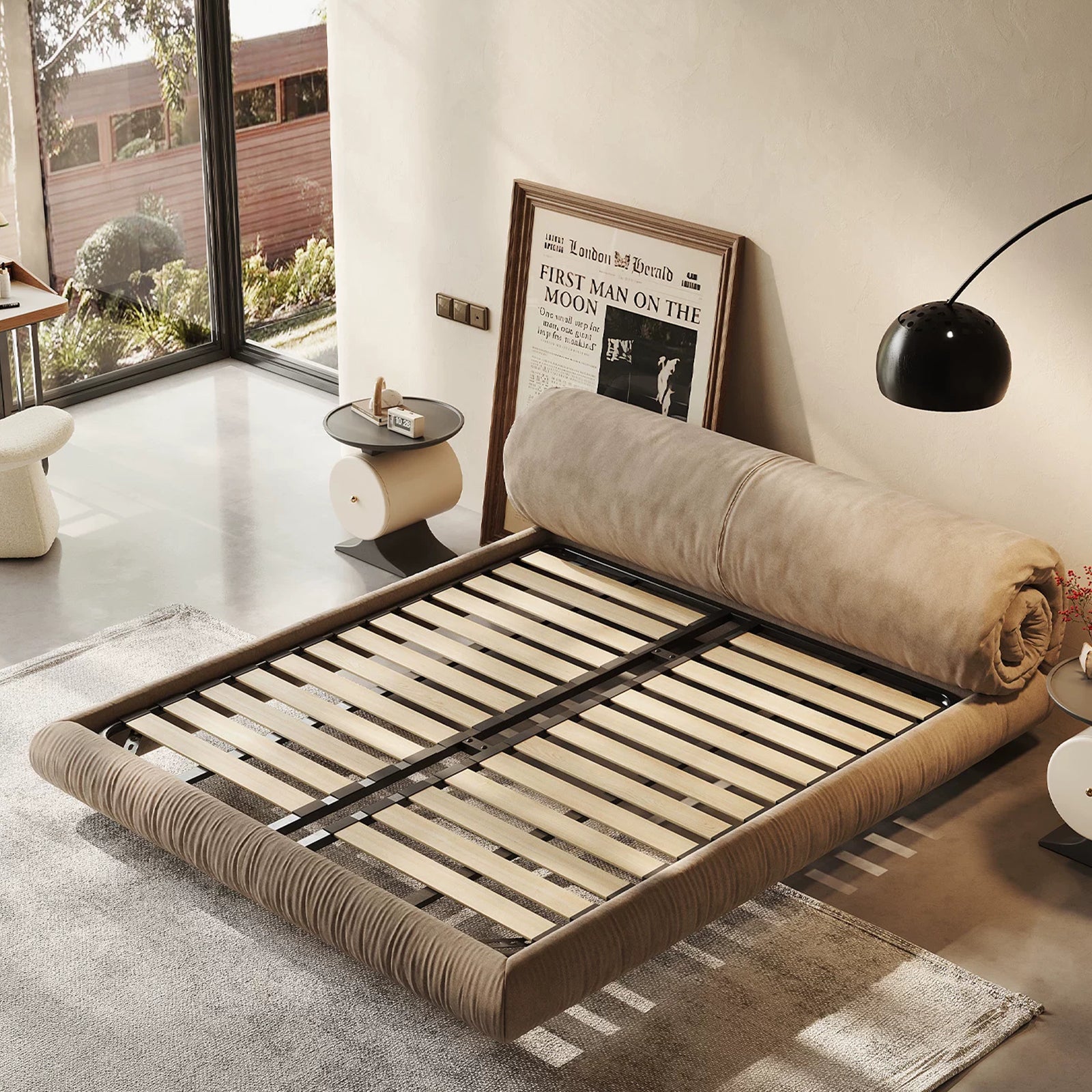 Queen Size Cloud-Feel Bed Frame with Oversized Padded Headboard, Modern Luxury Upholstered Platform Bed, Low Profile Soft Bed Frame with Solid Wood Slats, No Box Spring Needed