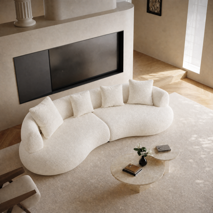 White Boucle 101.57" Oversized  sofa Couch – Lounge Sleeper, Wood Frame,four person cushions, 2000lbs