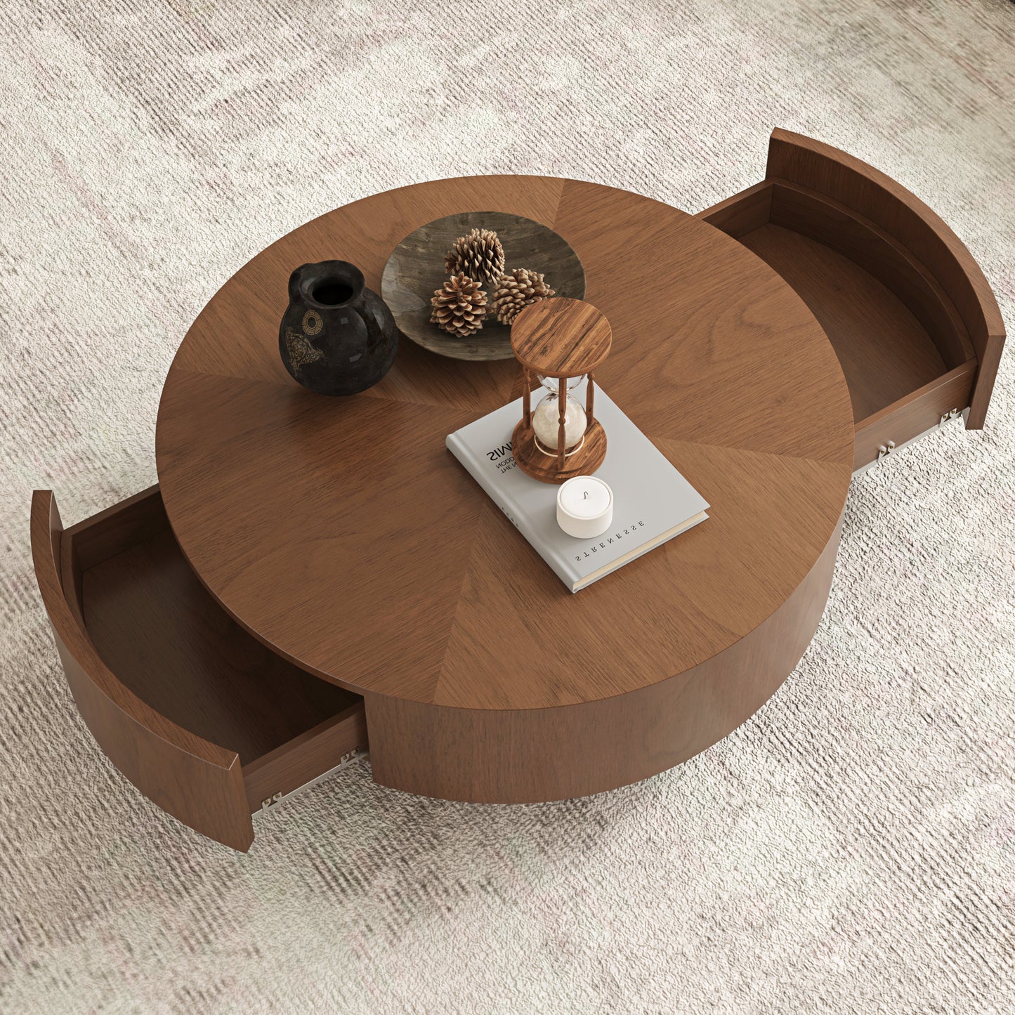 Walnut Coffee Table with Drawers | 35.4" Dual Silent Drawers