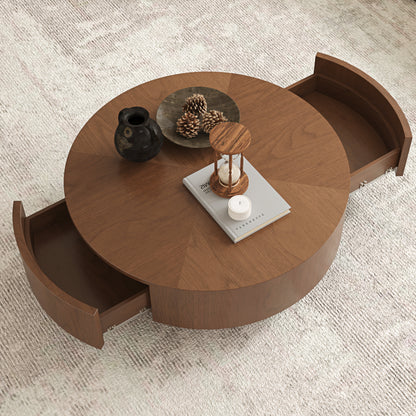 Walnut Coffee Table with Drawers | 35.4" Dual Silent Drawers
