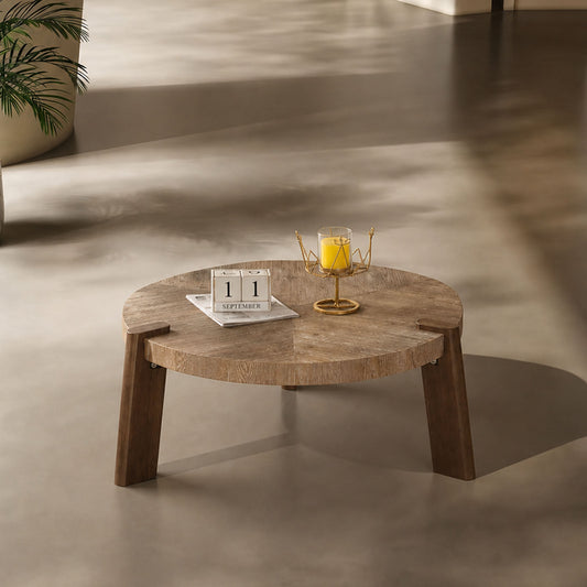 Herringbone Parquet 3-Slanted-Leg Vintage Round Coffee Table