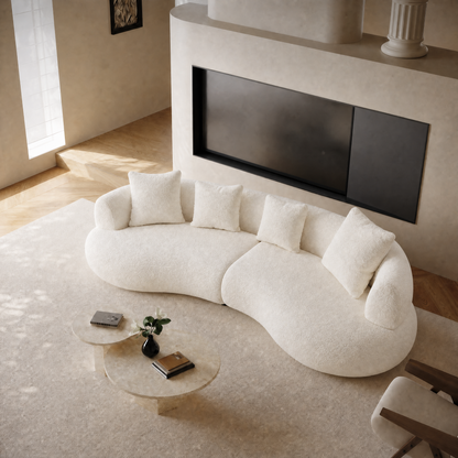 White Boucle 101.57" Oversized  sofa Couch – Lounge Sleeper, Wood Frame,four person cushions, 2000lbs