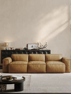 air Leather 3 Piece Sofa in Camel - Faux Leather 3 Seater Couch - Comfy Mid Century Modern Sofa for Living Room, Apartment