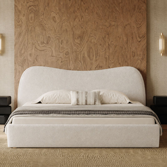 Wave-Arch Integrated Teddy Velvet High-Weight King Bed