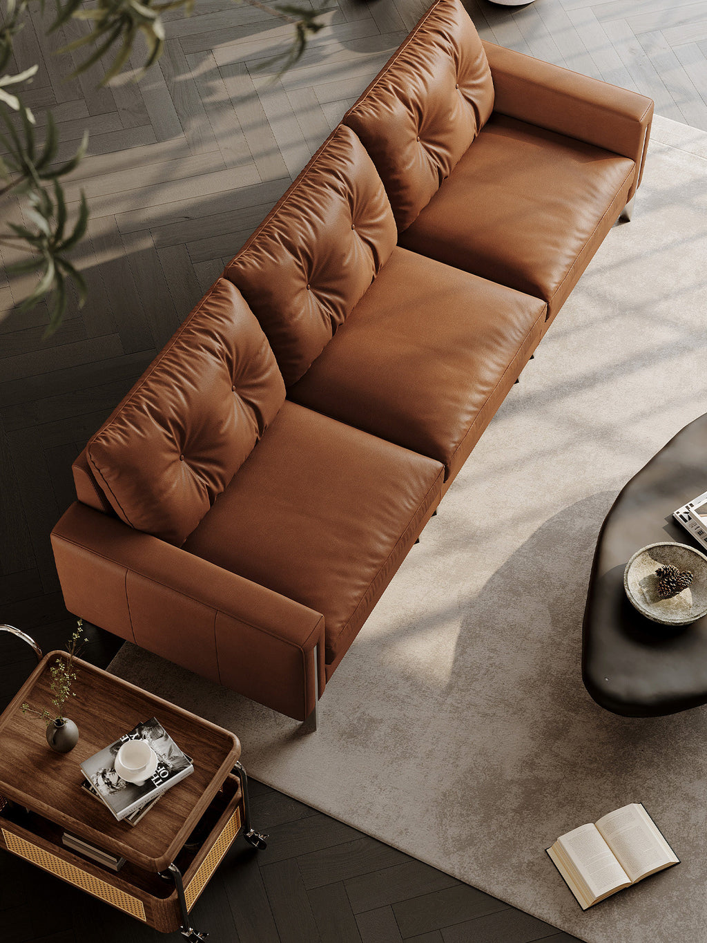 Faux Leather Sofa 110.24" for Three, Simple and Fashionable Design, Solid Wood Frame with Metal Legs, for Modern Living Room, Bedroom, Office, Brown