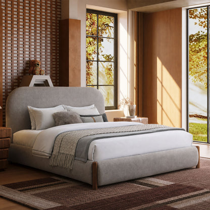 49" Curved Integrated Storage-Drawer Fabric King Bed