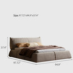Queen Size Upholstered Bed Frame, Minimalist Low-Profile Floor Bed with Oversized Soft Headboard, Modern Mid-Century Linen Platform Bed, No Box Spring Needed, Beige