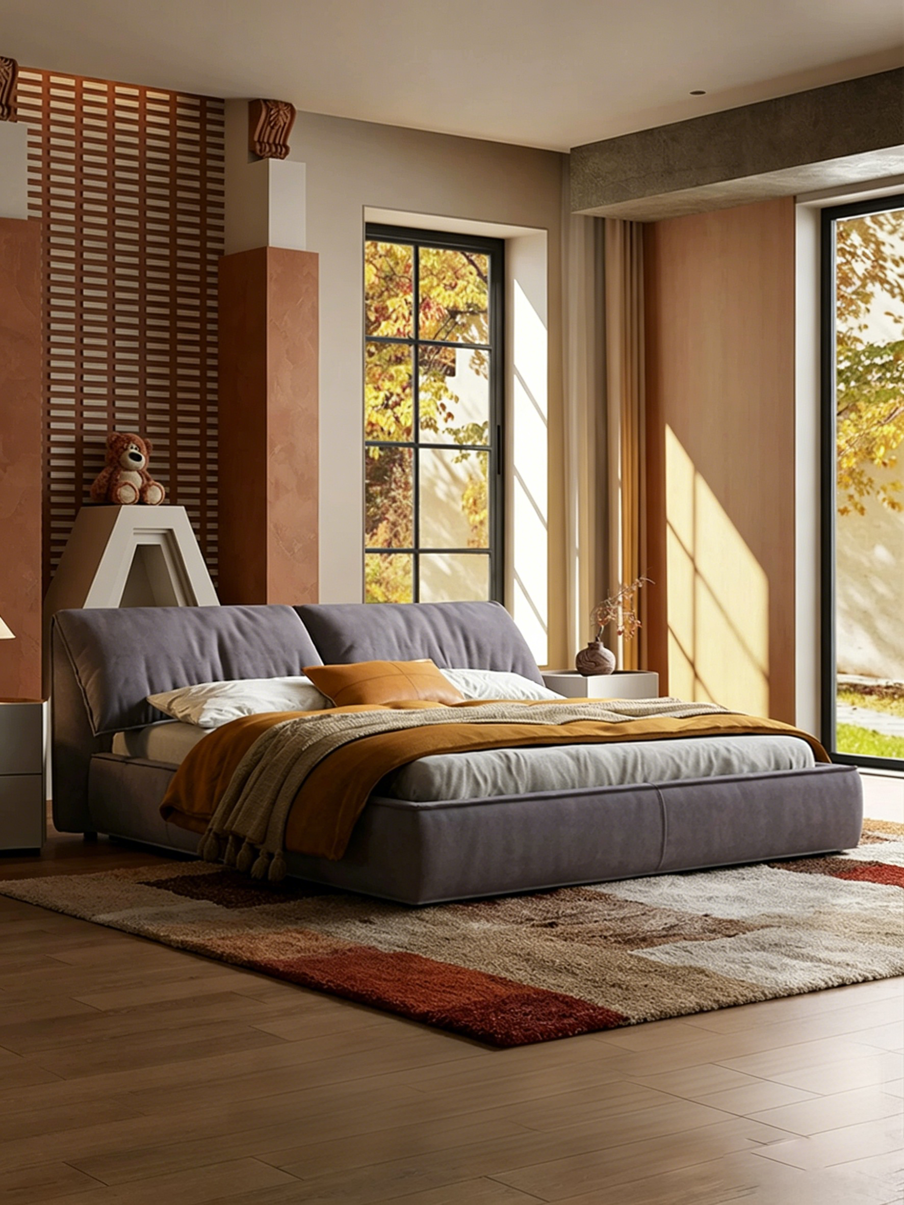 Queen Size Upholstered Platform Bed Frame with Oversized Padded Headboard, Modern Low Profile Bed Frame, No Box Spring Needed