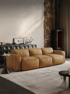 air Leather 3 Piece Sofa in Camel - Faux Leather 3 Seater Couch - Comfy Mid Century Modern Sofa for Living Room, Apartment