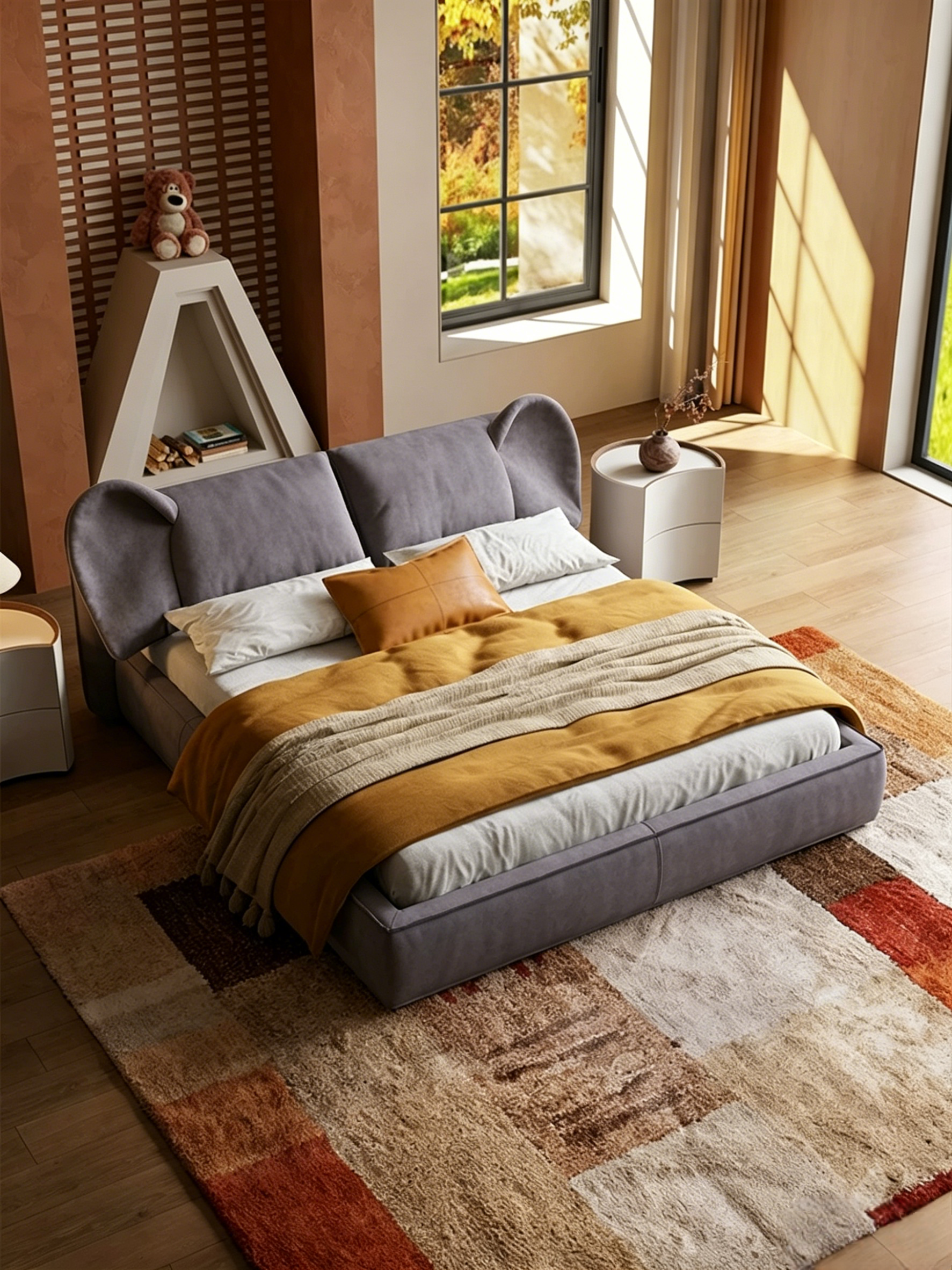 Queen Size Upholstered Platform Bed Frame with Oversized Padded Headboard, Modern Low Profile Bed Frame, No Box Spring Needed
