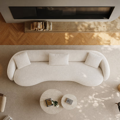White Boucle Fabric 93.6" 3-Seater Sofa – Lounge Sleeper with Solid Wood Framem,No assembly required.