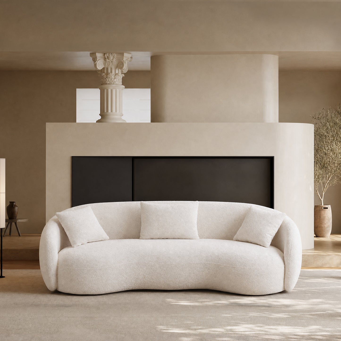 White Boucle Fabric 93.6" 3-Seater Sofa – Lounge Sleeper with Solid Wood Framem,No assembly required.