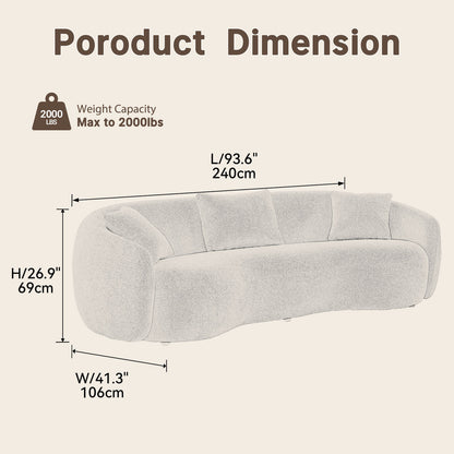 White Boucle Fabric 93.6" 3-Seater Sofa – Lounge Sleeper with Solid Wood Framem,No assembly required.