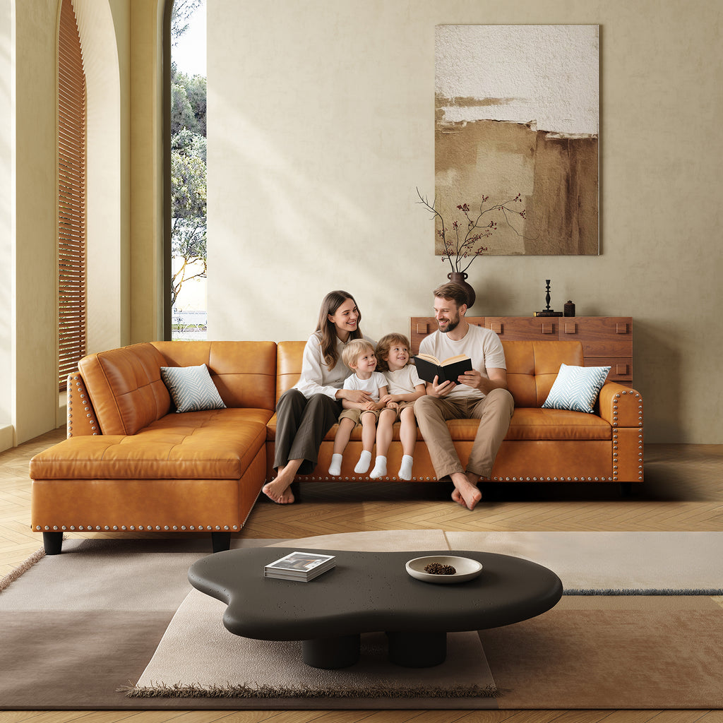 98" Leather Couch L-Shaped Modular – Convertible Sectional Couch with Movable Chaise, Multi-Scene Use for Living Room, Apartment & Office
