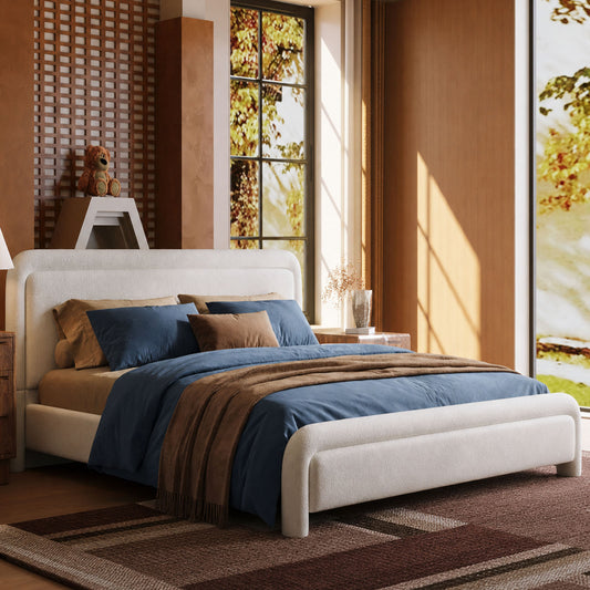 Boucle Rounded Platform Bed High Density Foam Cream White Assembly