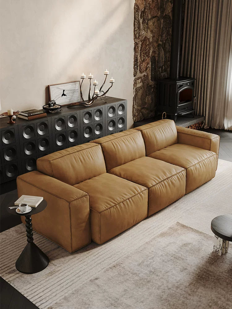 air Leather 3 Piece Sofa in Camel - Faux Leather 3 Seater Couch - Comfy Mid Century Modern Sofa for Living Room, Apartment