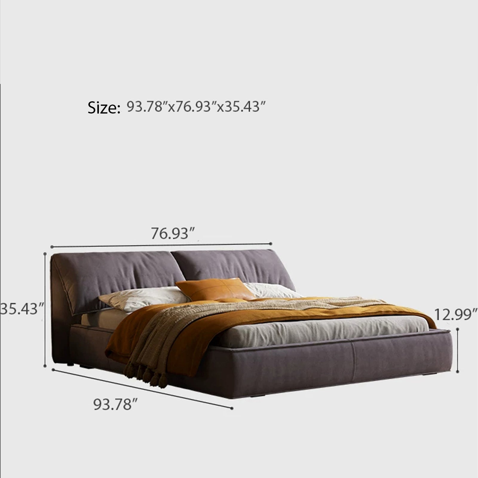 Queen Size Upholstered Platform Bed Frame with Oversized Padded Headboard, Modern Low Profile Bed Frame, No Box Spring Needed