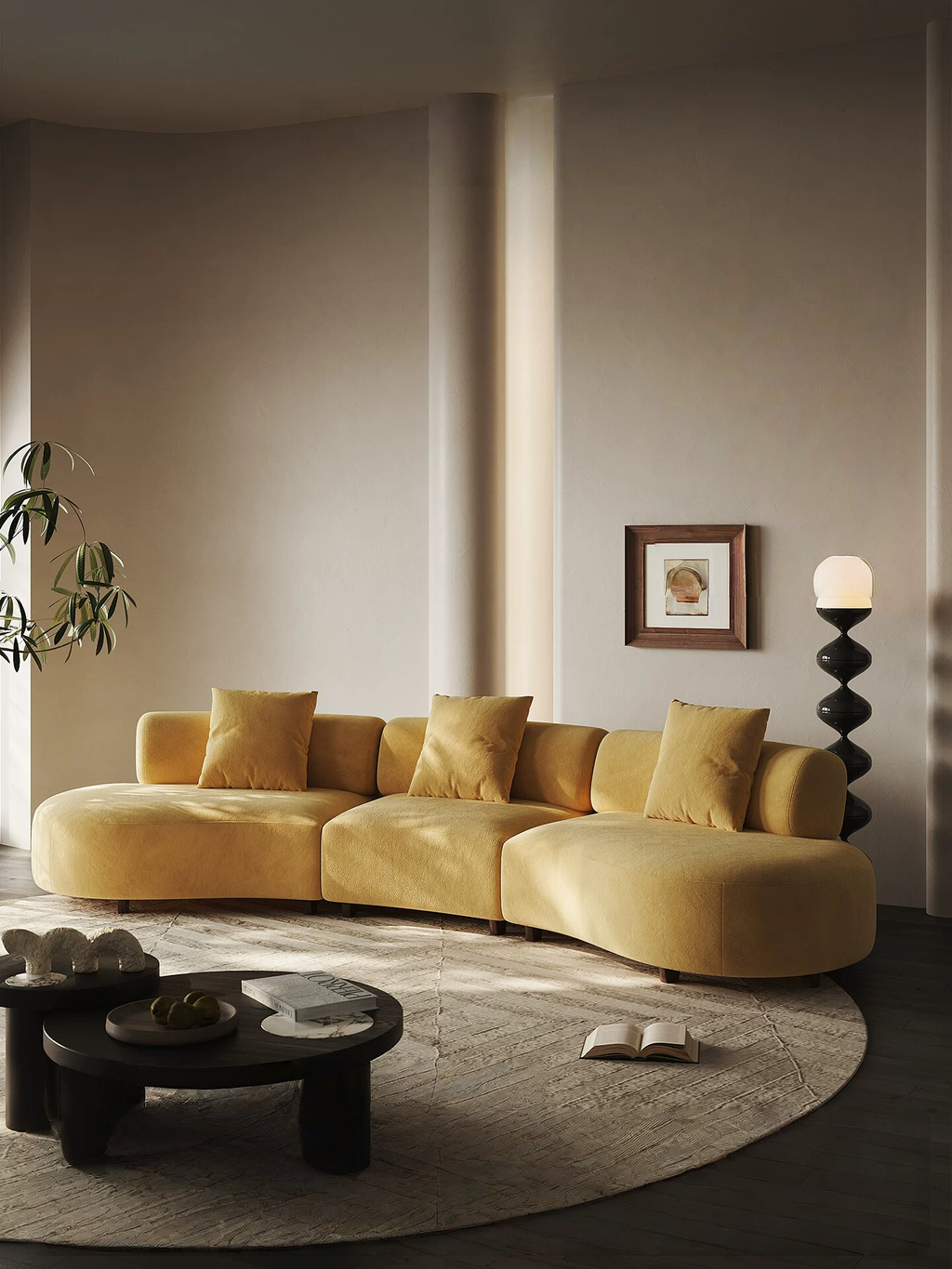 Oversized Sectional Cloud-Feel Couch, Modern Curved Modular Sectional Sofa with Deep Seat, Comfy Cloud-Feel Sofa for Living Room