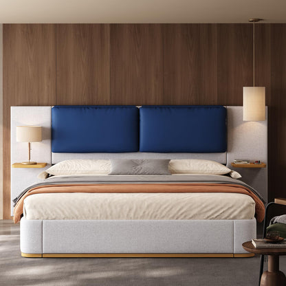 Modern Minimal Side Shelf Cloud Plush Boucle Queen Bed Frame