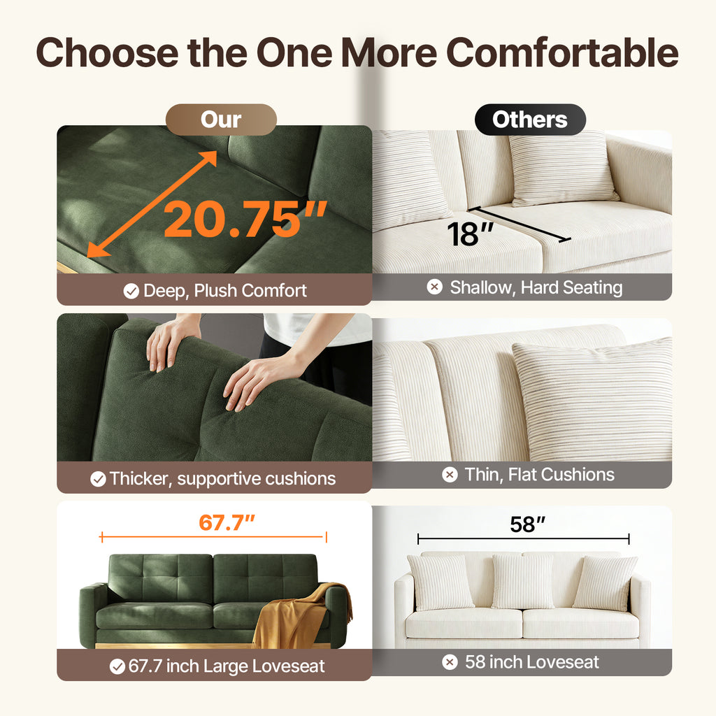 67.7” Loveseat Sofa, Mid Century Modern Decor Love Seat Couches for Living Room, Button Tufted Upholstered Small Couch for Bedroom, Solid and Easy to Install Furniture