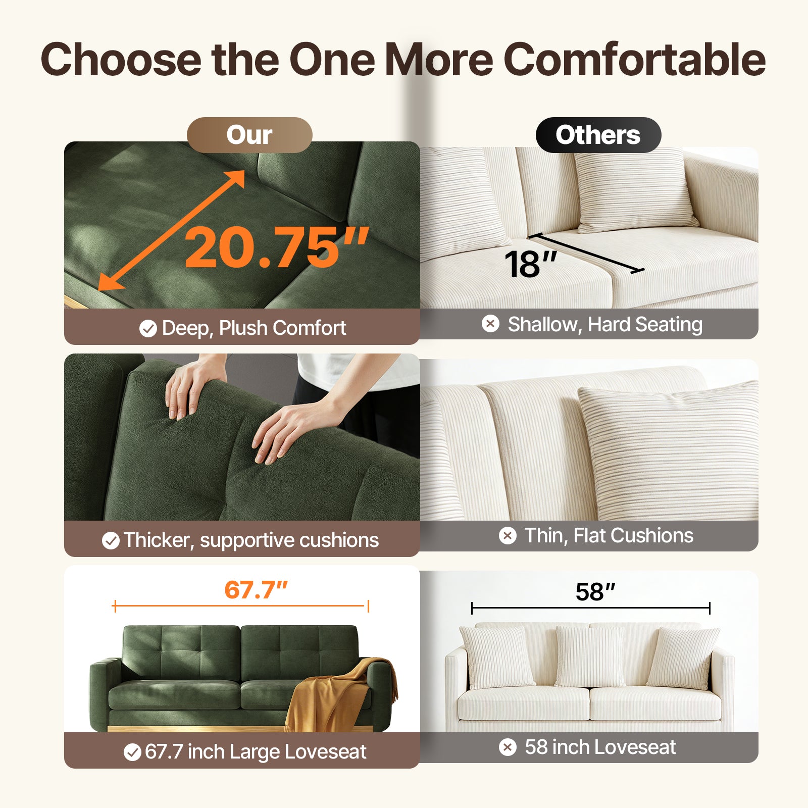 67.7” Loveseat Sofa, Mid Century Modern Decor Love Seat Couches for Living Room, Button Tufted Upholstered Small Couch for Bedroom, Solid and Easy to Install Furniture