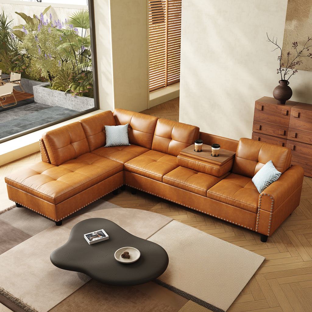 98" Leather Couch L-Shaped Modular – Convertible Sectional Couch with Movable Chaise, Multi-Scene Use for Living Room, Apartment & Office