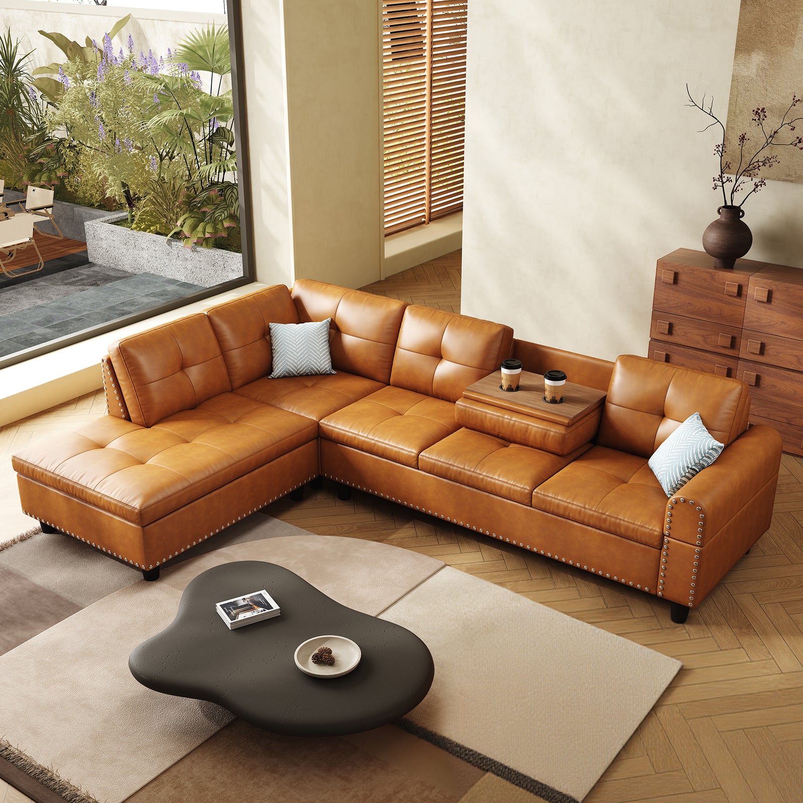98" Leather Couch L-Shaped Modular – Convertible Sectional Couch with Movable Chaise, Multi-Scene Use for Living Room, Apartment & Office