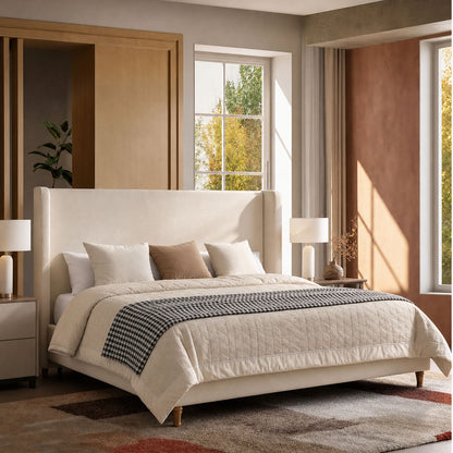 54" Wingback Bouclé Loop-Yarn High-Headboard King Bed