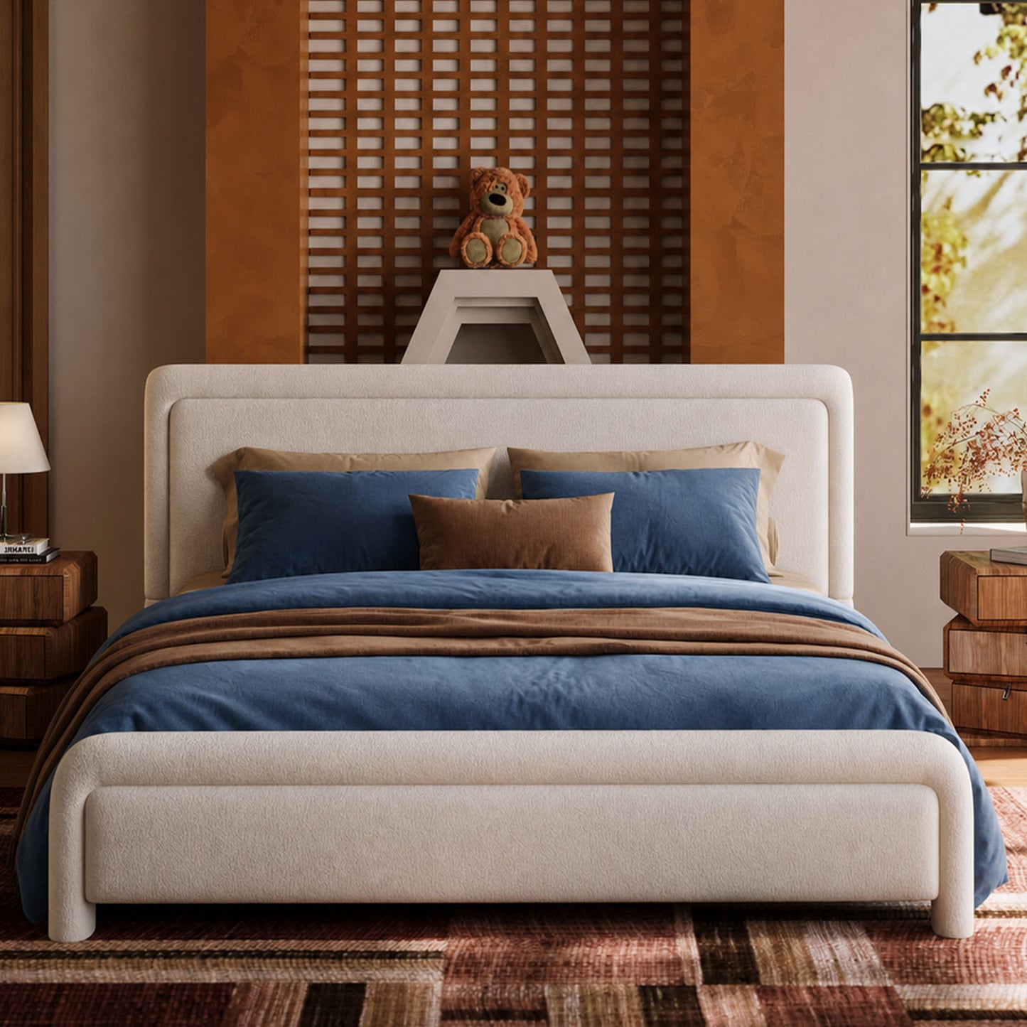 Boucle Rounded Platform Bed High Density Foam Cream White Assembly