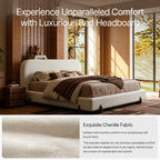 Cloud-Feel Bed– King Size, White Upholstered Platform Bed Frame with Soft Headboard & Wood Solid Legs, for Bedroom Apartment