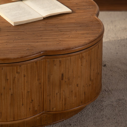 Plum-Blossom Flip-Top Rattan Storage Round Coffee Table