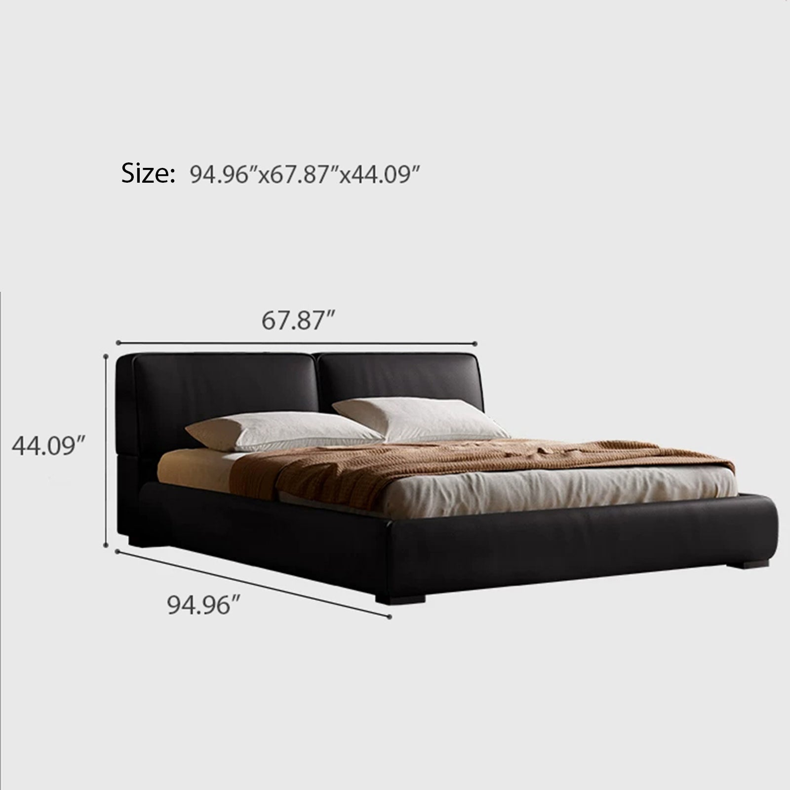 Queen Size Faux Leather Upholstered Platform Bed, Queen Size Modern Minimalist Low Profile Bed Frame with Padded Headboard, No Box Spring Needed, for Bedroom